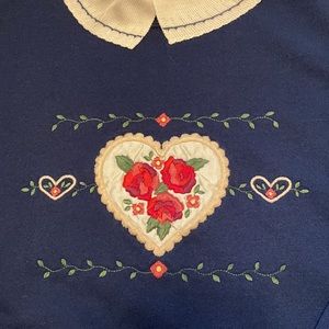 Vintage | Top Stitch Morning Sun Pullover Collar Sweatshirt Heart Embroidered XL